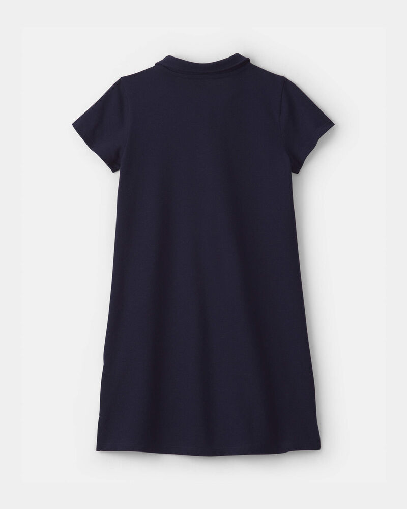 Girls Pique Short-Sleeve Uniform Dress - Navy, image 2 of 4 slides