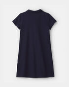 Girls Pique Short-Sleeve Uniform Dress - Navy, image 2 of 4 slides