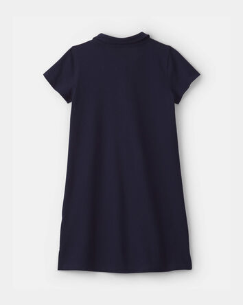 Girls Pique Short-Sleeve Uniform Dress - Navy, 