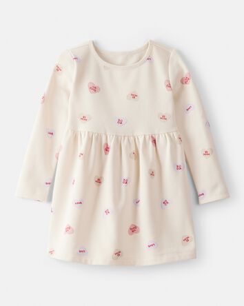 Toddler Girl Valentine's Day Heart Dress - Ivory, 