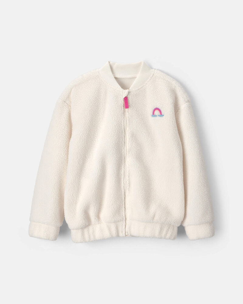 Girls Rainbow Teddy Fleece Zip-Up Jacket - Cream, image 1 of 3 slides