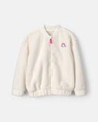 Girls Rainbow Teddy Fleece Zip-Up Jacket - Cream, image 1 of 3 slides
