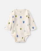 Baby Boy Monster Long-Sleeve Graphic Bodysuit - Cream, image 1 of 3 slides