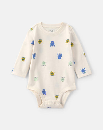 Baby Boy Monster Long-Sleeve Graphic Bodysuit - Cream, 