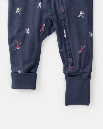 Baby Boy Football Print PurelySoft Long-Sleeve Sleeper - Blue, 