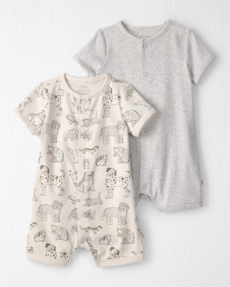Baby 2-Pack Organic Cotton Rompers in Pet Print, image 1 of 5 slides