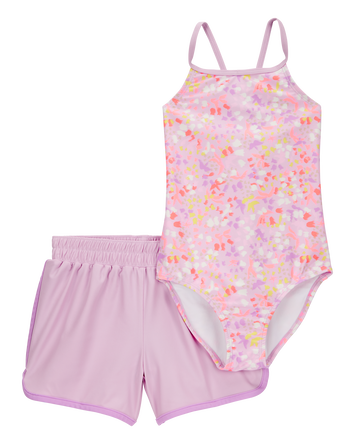 Kid 2-Piece Printed 1-Piece Swimsuit & Short Set, 