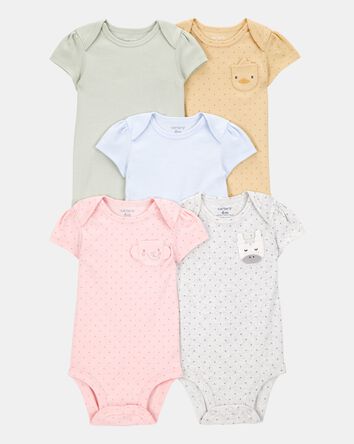 Baby Girl 5-Pack Animal Short-Sleeve Cotton Bodysuits, 