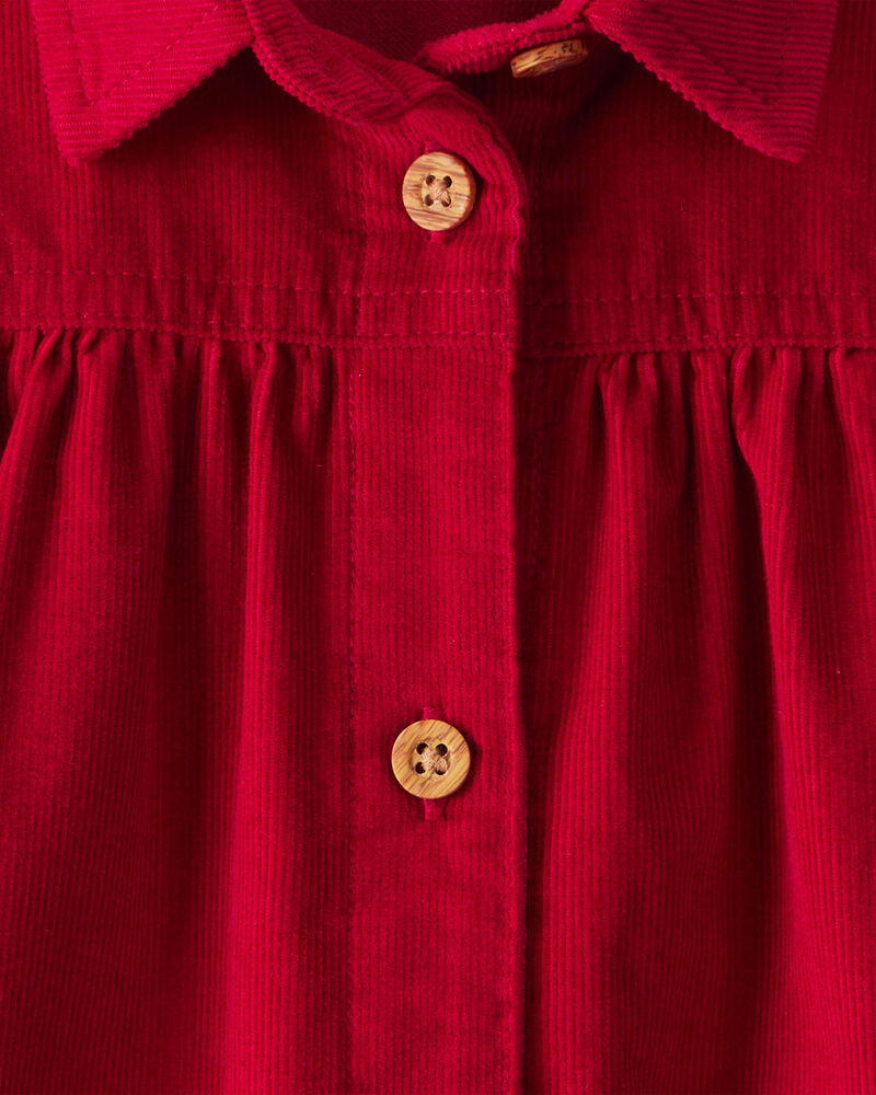 Baby Girl Corduroy Long-Sleeve Dress - Red, image 4 of 5 slides