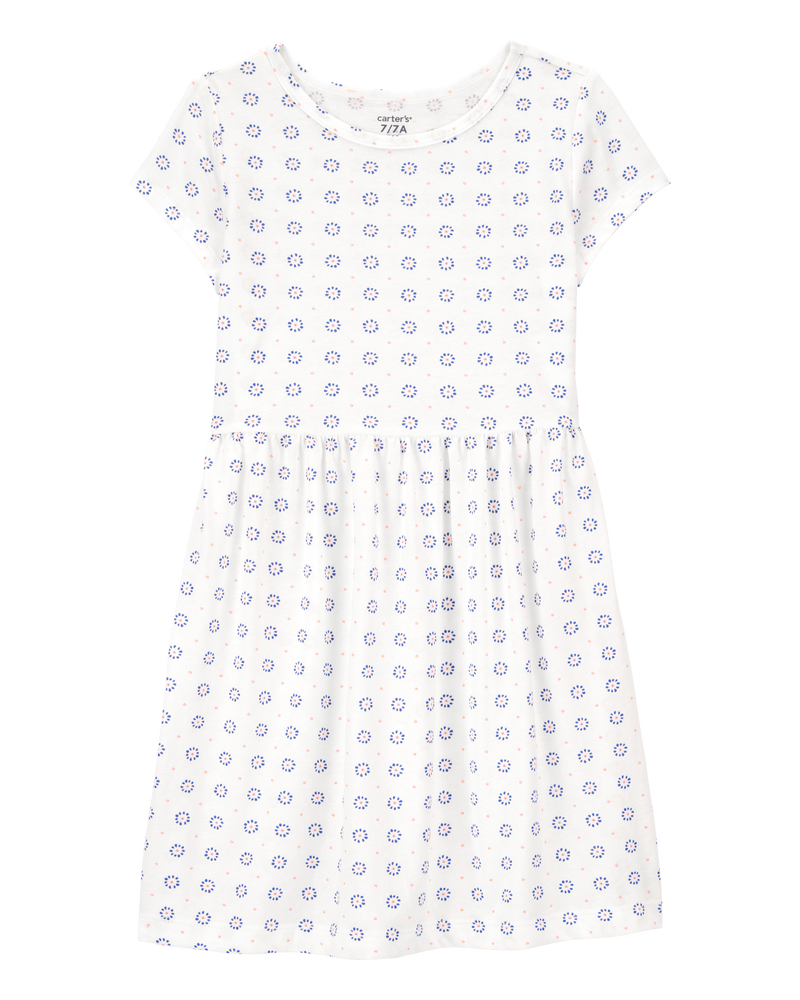 Kid Floral Short-Sleeve Dress- Ivory, image 1 of 4 slides