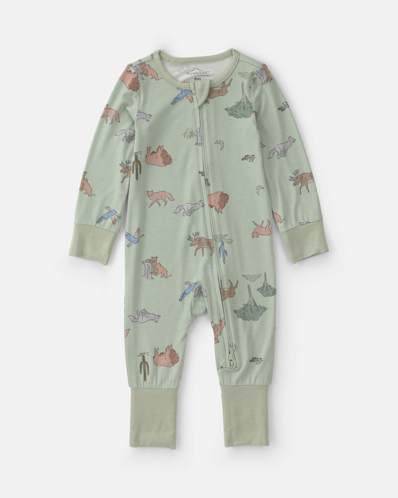 B&eacute;b&eacute; gar&ccedil;on - Grenouill&egrave;re PurelySoft &agrave; fermeture &agrave; glissi&egrave;re double sens &agrave; motif animaux - Vert, image 2 sur 7 diapositives