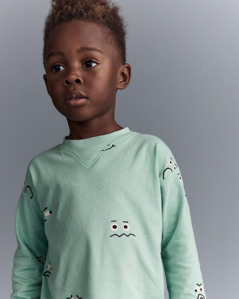 Toddler Boy Emotions Long Sleeve Relaxed Graphic Tee - Green, image 1 of 6 slides