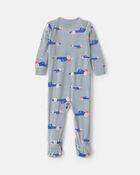 Tout-petit gar&ccedil;on - Pyjama ajust&eacute; 1 pi&egrave;ce en DreamPlush avec pieds &agrave; motif de voiture de course - Bleu, image 2 sur 3 diapositives
