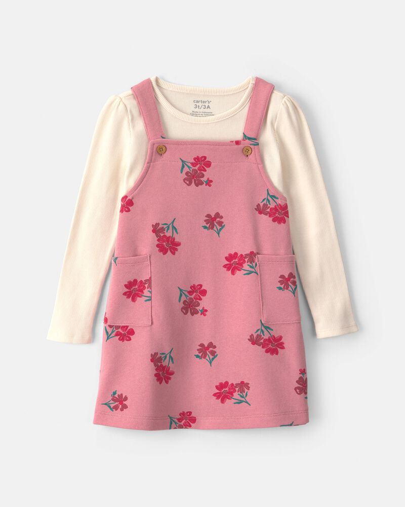 Toddler Girl Floral French Terry Long-Sleeve Dress Set - Pink/Cream, image 1 of 6 slides