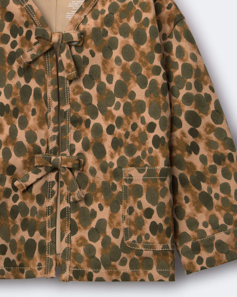 Toddler Girl Bow Jacket in Leopard - Tan, image 5 of 5 slides