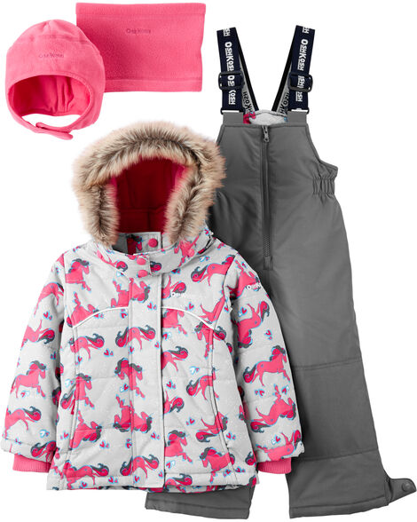 2-Piece Fleece-Lined Snowsuit with Bonus Hat & Neck Warmer