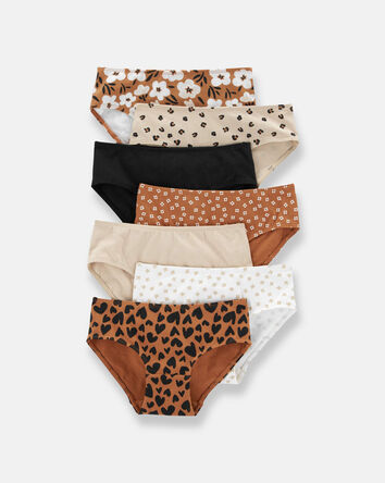 Girls 7-Pack Floral Hipster Underwear - Black/Pink/White/Brown, 