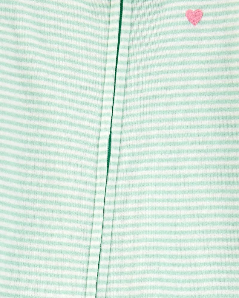 Toddler Girl Striped Snug Fit Cotton Footie 1-Piece Pyjamas - Green, image 2 of 4 slides