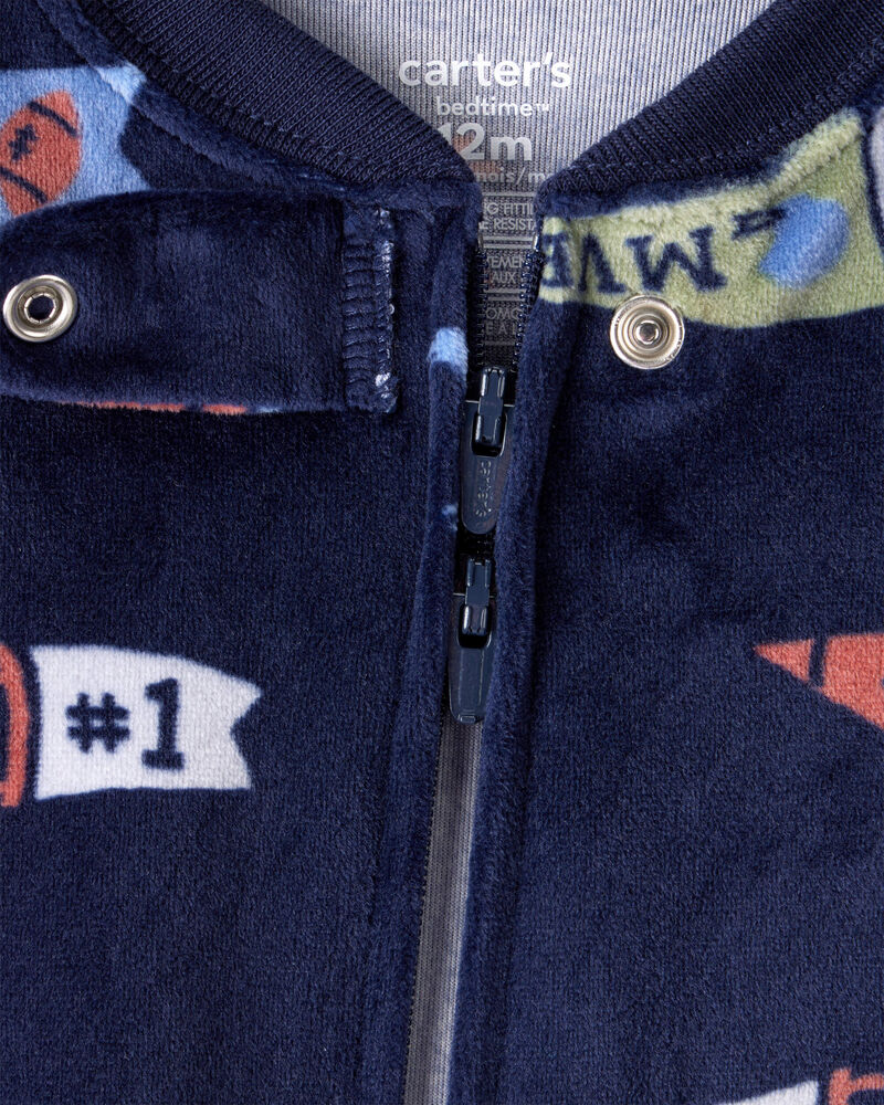 Baby Boy 1-Piece 'MVP' Fleece Footie Pyjama - Navy, image 2 of 4 slides