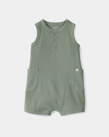 Baby Boy Solid Thermal Sleeveless Romper - Green, 
