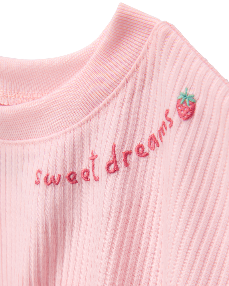 Girls Strawberry Print Loose Fit 2-Piece Pyjamas - Pink, image 2 of 4 slides