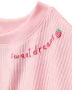 Girls Strawberry Print Loose Fit 2-Piece Pyjamas - Pink, image 2 of 4 slides