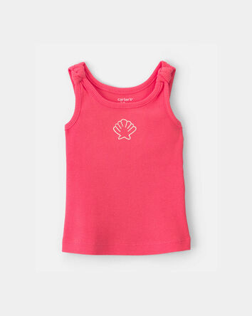 Baby Girl Shell Ribbed Tank Top - Orange, 