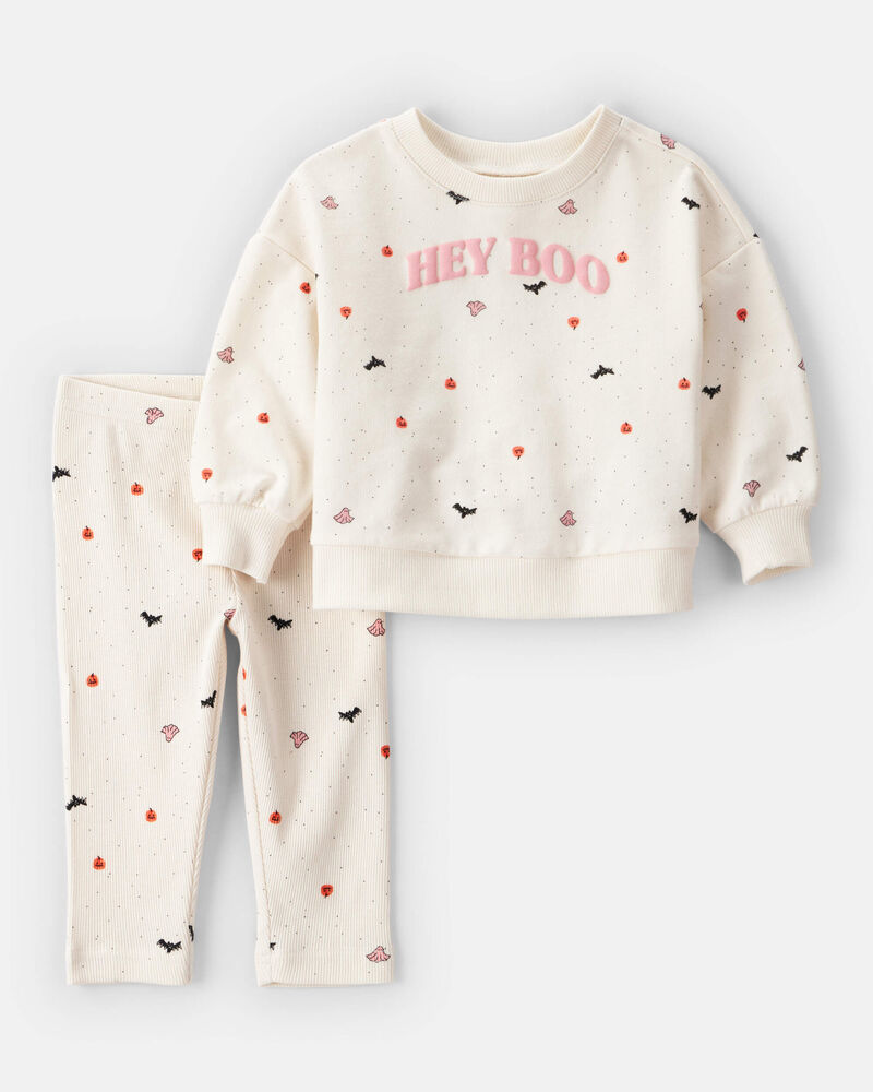 Baby Girl 2-Piece Hey Boo Halloween Outfit Set - Cream, image 1 of 4 slides