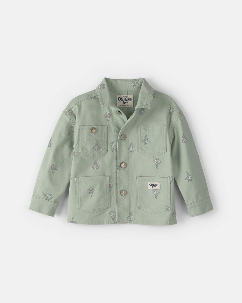 Toddler Girl Floral Canvas Jacket - Green, image 1 of 3 slides