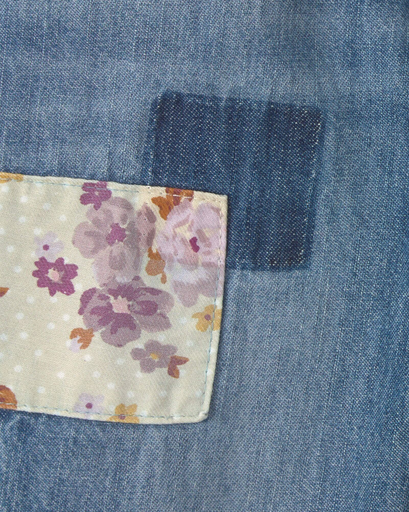 Baby Girl Floral Patch Denim Pull-On Jeans - Light Wash, image 3 of 4 slides
