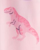 Toddler Girl Dinosaur Print DreamPlush Snug Fit Long-Sleeve 2-Way Zip 1-Piece Pyjamas - Pink, image 2 of 3 slides