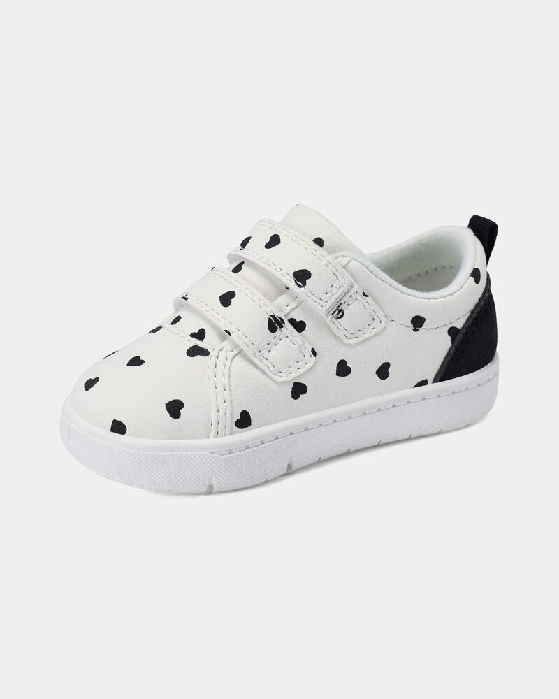 Baby Girl Heart Print Every Step&reg; First Walker Casual Shoes - White/Black, image 6 of 6 slides