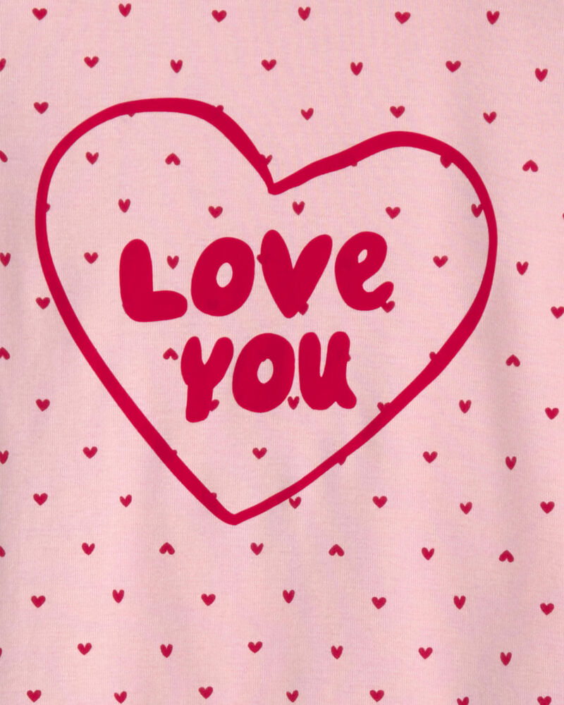Girls Love You' Valentine's Day 100% Cotton 4-Piece Pyjama Set - Pink, image 2 of 4 slides