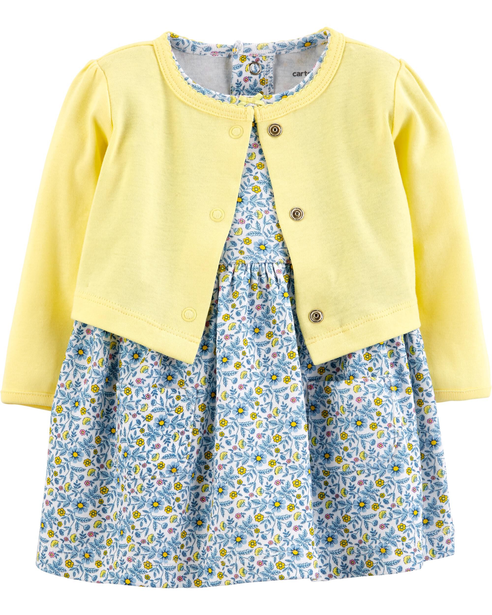 baby dress and cardigan set