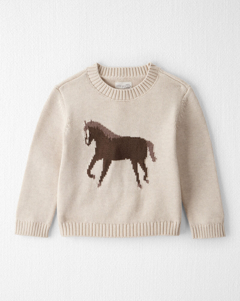 Toddler Organic Cotton Horse Sweater Knit Pullover, image 1 of 4 slides