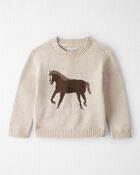 Toddler Organic Cotton Horse Sweater Knit Pullover, image 1 of 4 slides