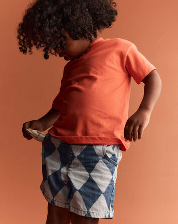 Toddler Boy Bermuda Short in Diamond Denim Print, 