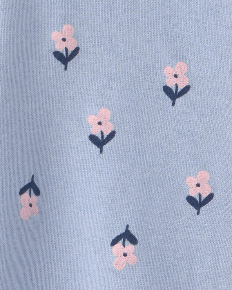 Baby Girl 2-Way Zip Flower & Butterfly Cotton Sleepers - Blue, image 4 of 6 slides