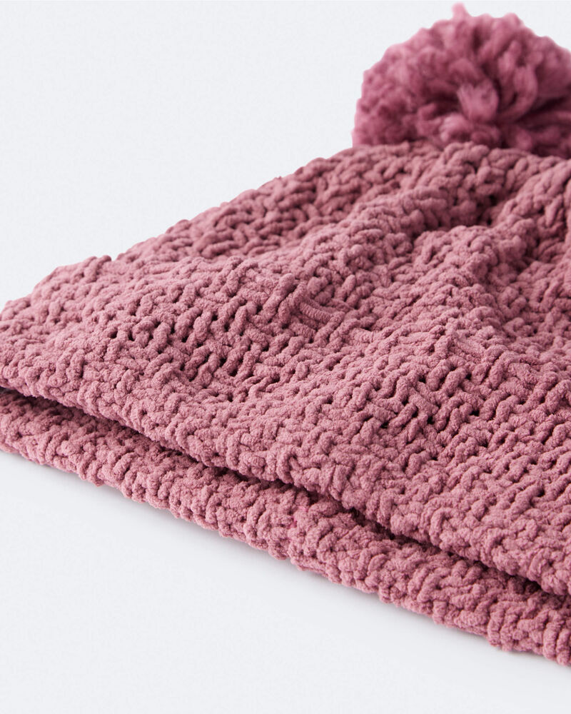Toddler Girl Pom Pom Beanie - Burgundy, image 3 of 4 slides