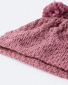 Toddler Girl Pom Pom Beanie - Burgundy, image 3 of 4 slides