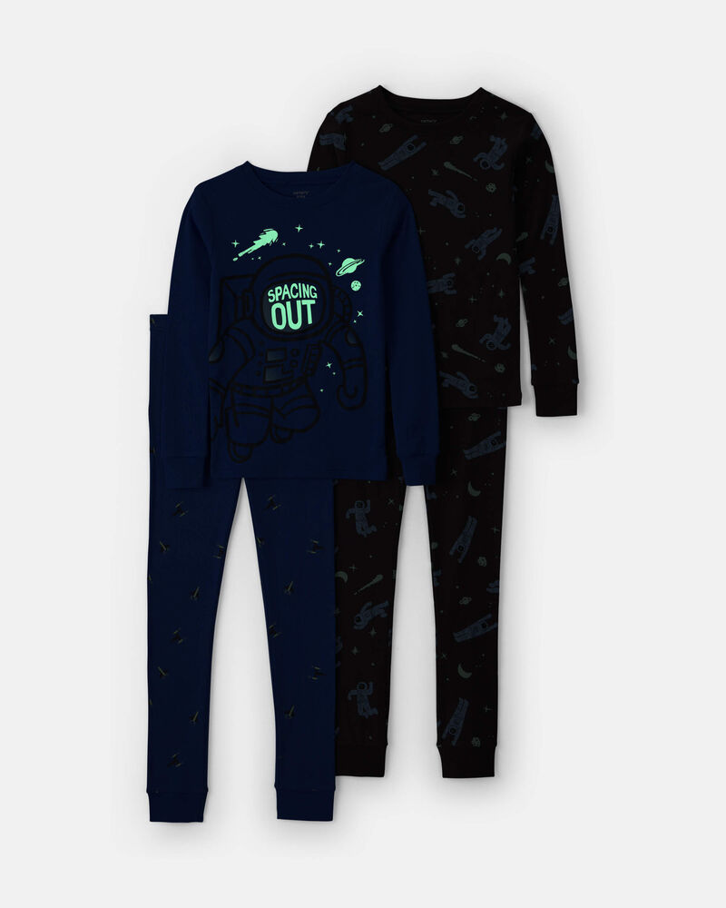 Boys 4-Piece Astronaut 100% Cotton Snug Fit Pyjama Set - Blue, image 5 of 6 slides