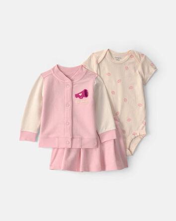 Baby Girl 3-Piece Varsity French Terry Layering Set - Pink, 