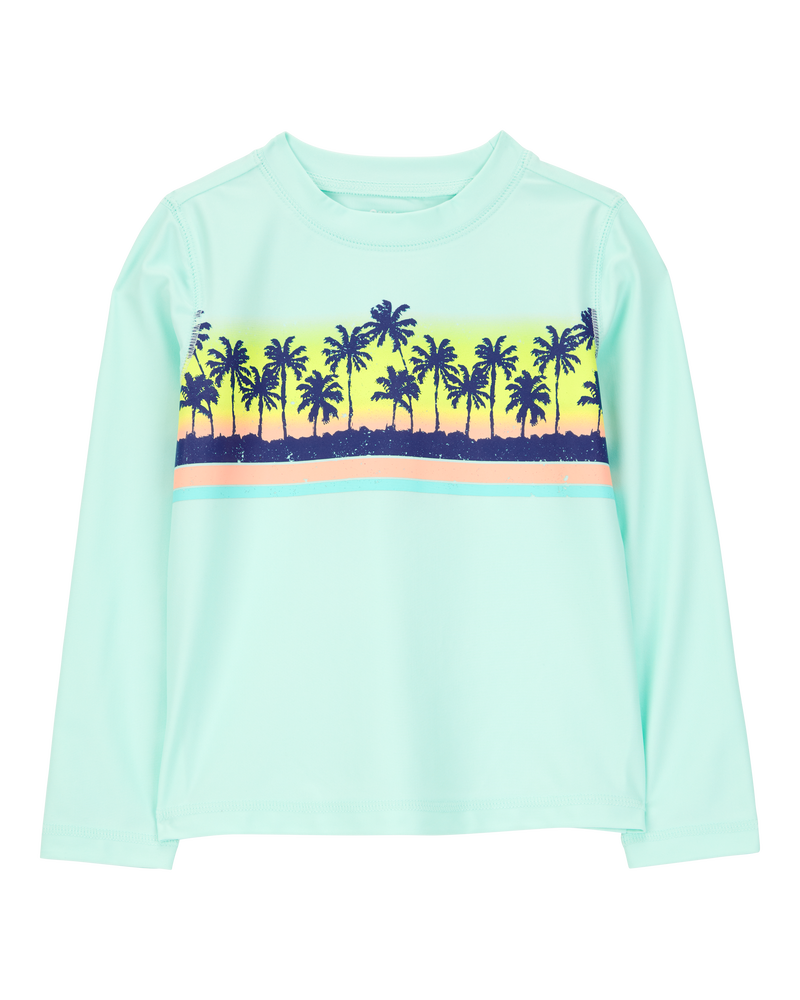 Toddler Palm Tree Long-Sleeve Rashguard Swim - Mint Blue, image 1 of 3 slides