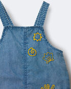 Toddler Embroidered Shortall with Pockets in Chambray , image 6 of 7 slides