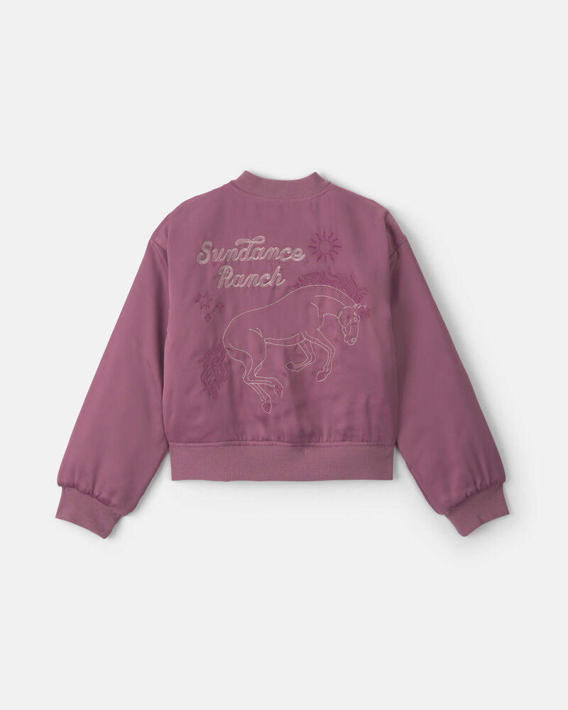 Girls 'Sundance Ranch' Horse Poplin Bomber Jacket - Purple, image 6 of 9 slides