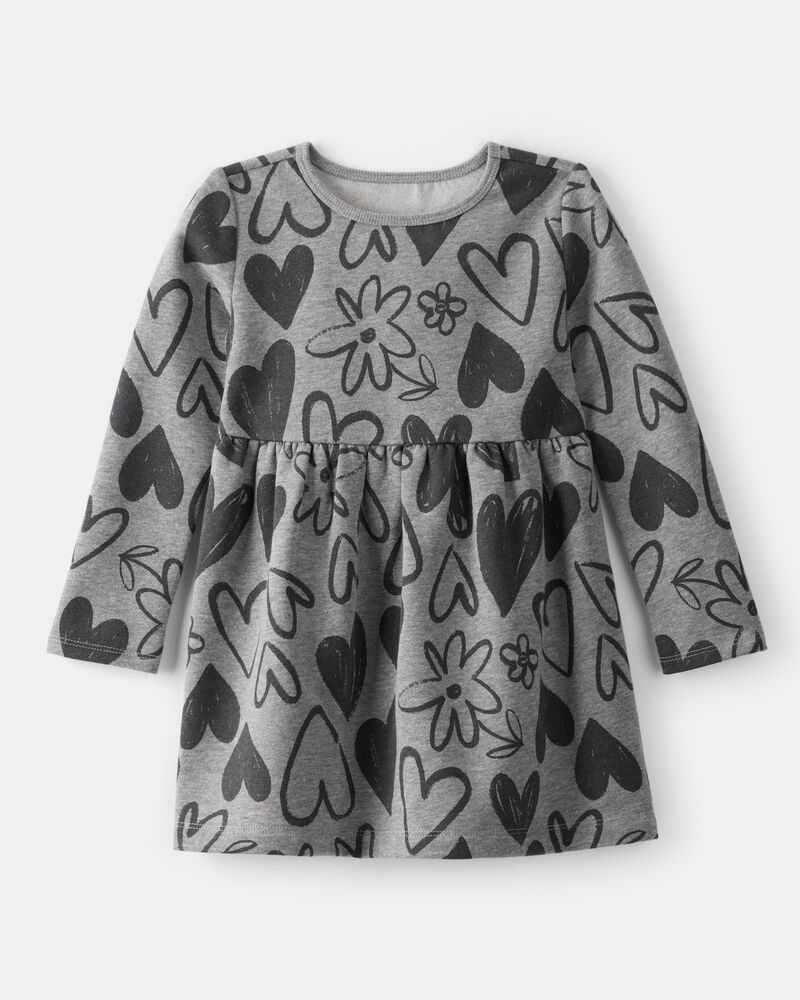 Toddler Girl DayDream Fleece Heart Knit Dress - Grey, image 1 of 4 slides