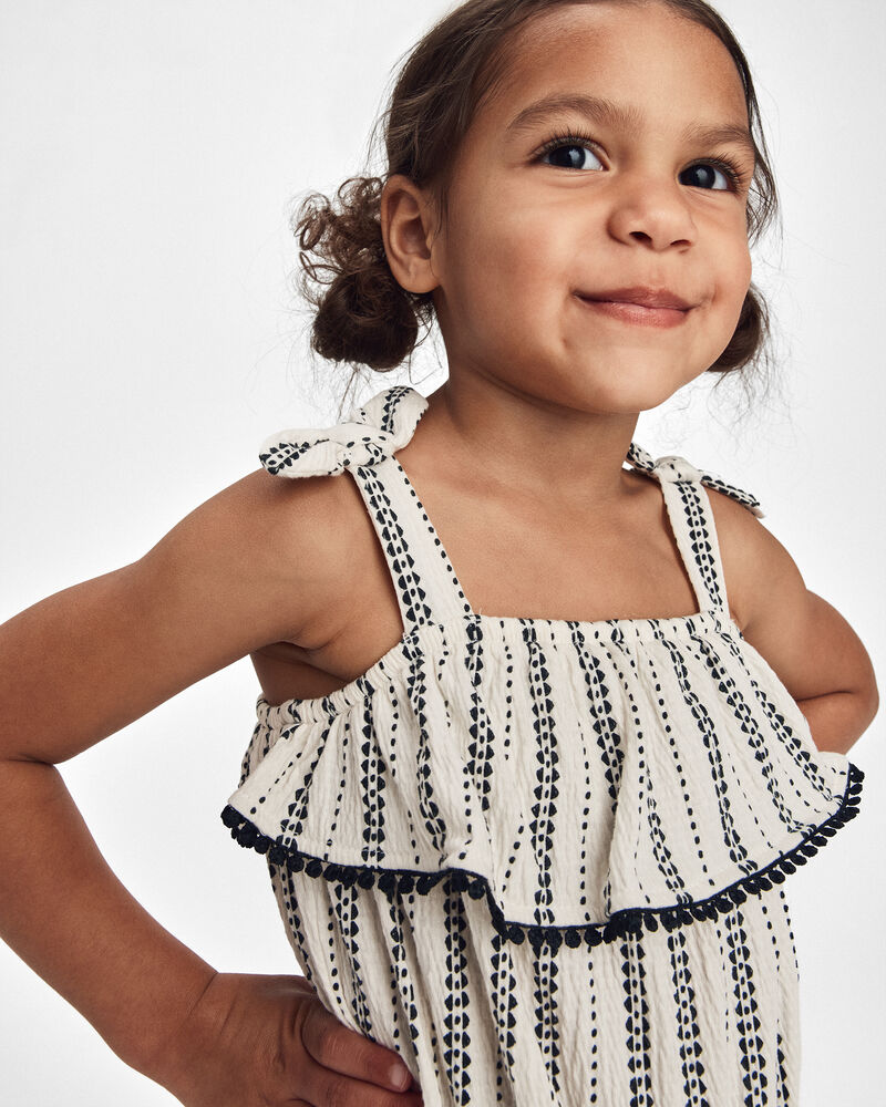 Toddler Girl Striped Ruffle Jumpsuit - Cream, image 3 of 7 slides