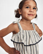 Toddler Girl Striped Ruffle Jumpsuit - Cream, image 3 of 7 slides