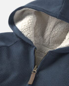 B&eacute;b&eacute; gar&ccedil;on - Blouson &agrave; capuchon en molleton teddy recycl&eacute; gaufr&eacute; fait avec du coton biologique, image 3 sur 4 diapositives