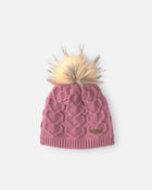 Filles - Tuque &agrave; points torsad&eacute;s et c&oelig;urs Kombi - Ros&eacute;, image 1 sur 3 diapositives
